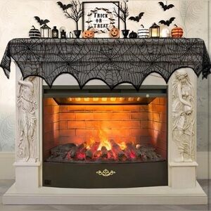 Halloween Decoration Black Lace Spiderweb Fireplace Mantle Cover 18” x 96”